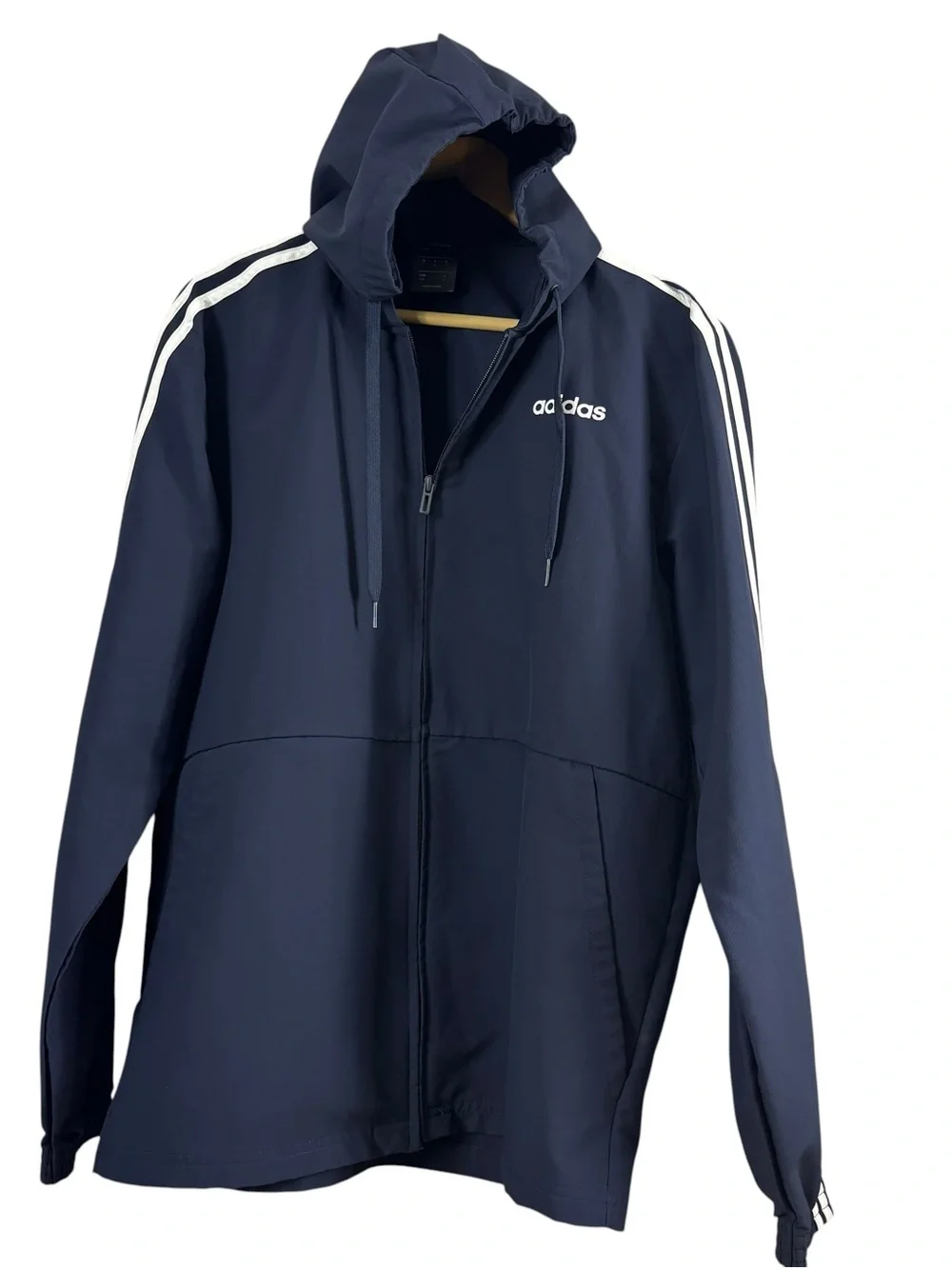 Adidas Essentials 3-Stripes Hooded Windbreaker Track Jacket Men’s Navy Blue - M